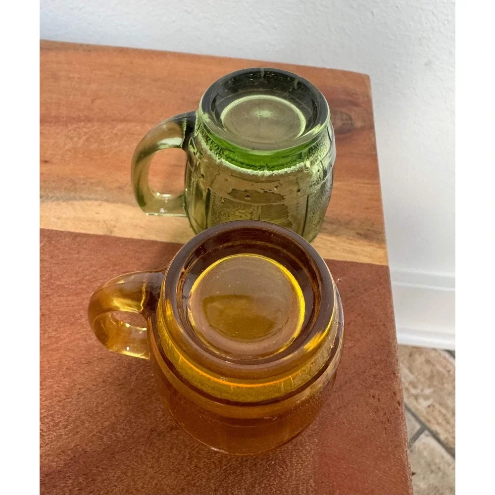 Barrel Shot Glass Toothpick Holder Mini Green MCM Keg Beer Mug Set